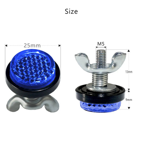 Deep Blue Reflector Motorcycle License Plate Bolts And Nuts Set showing dimensions and size details for versatile automotive use.