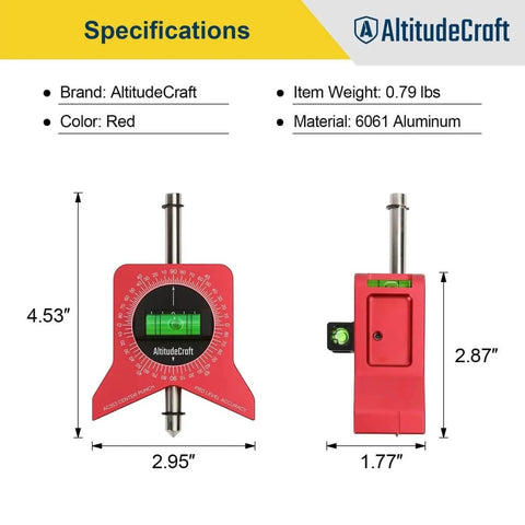 Front and side view of Magnetic Pipe Center Finder Punch Tool For 1 To 10 Inch Pipes And Fittings with dimensions and brand logo.