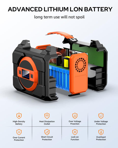 Cutaway view of Rugged 300W Portable Power Station For Off Grid Adventures, showcasing internal battery and components.