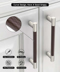 Close-up of 10 Pack 3 Inch Brown And Satin Nickel Cabinet Pulls With Knurled Grip Coffee Silver Two Tone on white doors.