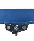 Front view of Heavy Duty 10 Inch Cast Iron Woodworking Vise with blue finish, showing quick release jaw and clamps for steady projects.