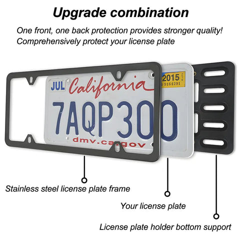 Universal Front License Plate Bracket For SUV And Truck, Stainless Steel Frame With Heavy Duty Plastic Surround displayed