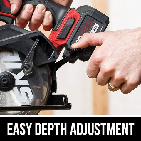 User adjusting depth on Badass Brushless 12V Cordless Drill And Five Half Inch Circular Saw Power Tool Combo Kit.
