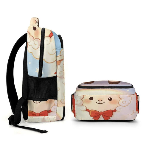 Side view of Star Spangled Lamb Print Unisex Backpack With Large Capacity Roomy Daypack featuring lamb print and sturdy zip
