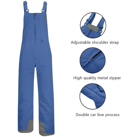 Women's Go To Snow Bibs Insulated Waterproof Overalls For Snowboarding And Skiing with adjustable straps and zipper details