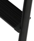 Lightweight Aluminum Three Step Folding Ladder With Big Wide 13.8 By 13 Inch Platform And Handy Tool Tray For Home Projects, ANSI A14.2 Certified, Sturdy Portable Stepladder For Indoor Fixes And DIY Tasks. black aluminum step and platform detail