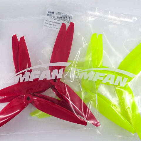 8 Pack 3 Blade High Speed Drone Propellers For Racing FPV Drones, 7 Inch 180mm CW CCW, 5mm Mount, yellow and red set in packaging