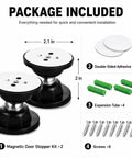 Package contents of RV Magnetic Door Catch With Adhesive And Screw Mounting, including adhesives, screws, and expansion tubes.