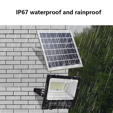 JUDYSSY Creative Ip67 Waterproof 108 LEDs 60W Solar Security Lights mounted with solar panel in rain