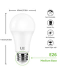Diagram of 100W Equivalent LED Light Bulbs, 14W, 1500 Lumens, 5000K Daylight White, A19 E26 Standard Base with dimensions