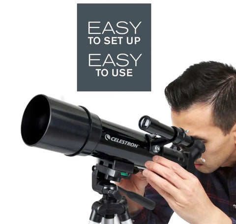 Person using Travel Scope 60 Refractor Telescope Designed For Daylight Birdwatching And Night Sky Stargazing With Easy Setup