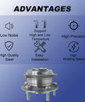 Front Wheel Bearing Hub Assembly Compatible With Hyundai Sonata 2015 2019 Tucson Veloster N Nexo Optima 2016 2020 Sportage Cadenza Front Left And Right Direct Replacement 513374 VKBA7786 shown with feature icons