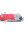 Badass Pocket Folding Saw With 5 Inch Razor Sharp Blade Slick Design Heavy Duty Rust Resistant Steel Solid Grip Handle side view in casing.