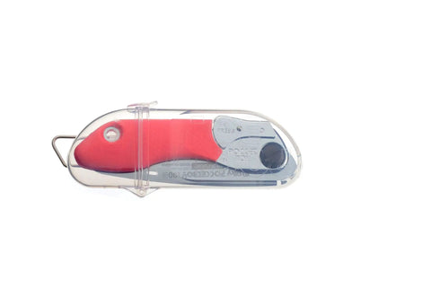Badass Pocket Folding Saw With 5 Inch Razor Sharp Blade Slick Design Heavy Duty Rust Resistant Steel Solid Grip Handle side view in casing.
