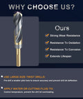 Drill bit with black and gold finish; high-speed steel, 1/2-inch reduced 3-flat shank (front view)