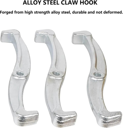Alloy steel claw hooks for auto repairs, forged for strength, part of Tough As Nails Portable Hydraulic Gear Puller.