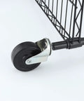 Two Inch Heavy Duty Caster Set Of Four With Rubber Stem Wheels For Wire Shelving attached to a wire shelf, showing single wheel