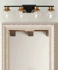Black Gold 4 Light Vanity Light Fixture Over Mirror With Globe Glass Shades E26 Base Mid Century Modern Wall Sconce in bathroom