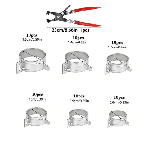 Cool 61 Piece Silver Hose Clamp Kit Plus Pliers For Cars And Home Plumbing Covers 1/4 To 7/8 Inch Water Pipe Clips Fasteners Perfect for Every Fixer Upper Job, silver clamps and pliers
