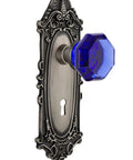 Victorian Plate With Keyhole Passage Waldorf Cobalt Door Knob In Antique Pewter 2 3/8 Backset Solid Brass Door Hardware Set