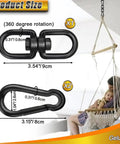 Rock Solid Black 304 Stainless Steel Swivel Ring With Twist Resistant Dual Snap Hooks And Smooth Action Rotation For Tree Swing Hammock Heavy Duty Rigging M8 Size dimensions with 360-degree rotation feature