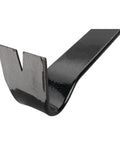 Close-up of 15 Inch Heavy Duty Flat Pry Bar With Integrated Nail Puller Rust Resistant Enamel Finish Ultra Durable Forged Heat Treated Carbon Steel Crow Bar