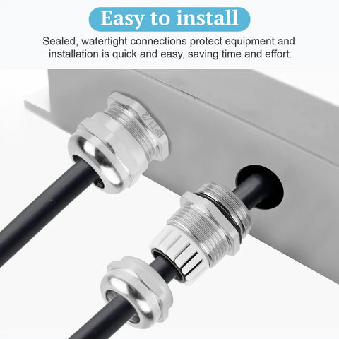 4 Pack Half Inch NPT Nickel Plated Copper Waterproof Cable Glands IP68 Weatherproof Sealed Connectors installed on panel