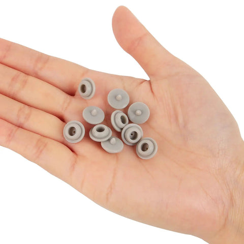 Gray Silicone Oil Seal Plug Set For 2.5-Inch Glycerin-Filled Pressure Gauges, 10 Pack Rubber Oil Caps, 8mm Diameter in hand