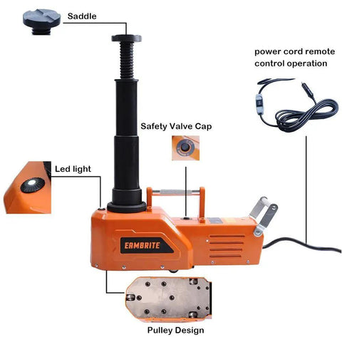 Beefed Up Heavy Duty 15 Ton Electric Car Floor Jack With LED Light 12V DC Power For SUV RV Truck Van Sedan 33000 Lbs Lift 8 To 20.2 Inch Range Self Lock Safety Valve Cigarette Lighter Powered