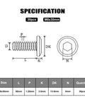Top Shelf M8 1.25 X 30 Mm Flat Head Hex Socket Bolt Set Built Tough With 304 Stainless Steel Full Thread Design Includes Allen Wrench specifications drawing.