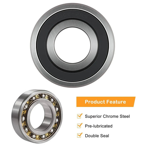 Front Load Washer Tub Bearings And Seal Kit Replacement featuring large and small chrome steel bearings with seal details.