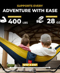 Double Deluxe Camping Hammock For Two 11 Ft Long With 500 Lb Capacity Ultralight Rugged Ripstop Nylon Reinforced Stitching