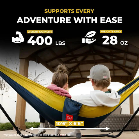 Double Deluxe Camping Hammock For Two 11 Ft Long With 500 Lb Capacity Ultralight Rugged Ripstop Nylon Reinforced Stitching