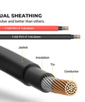 Cross-section of 20Ft 10AWG Solar Extension Cable Kit with tin-coated copper, showing dual sheathing and labeled layers.