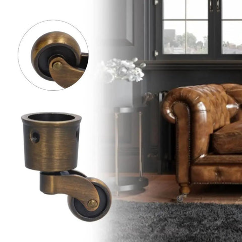 Zinc Alloy Round Cup Caster 4 Pack Heavy Duty Furniture Wheels For Sofa, Piano And Storage Box With 360 Degree Swivel Silent Rollers Matte Finish Ultra Smooth Movement, shown in living room setting with brown leather sofa.
