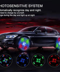 Car with Solar Car Wheel Hub Lights Led Tire Lights With Motion Sensor Four Pack Colorful Waterproof Rim Lamps glowing