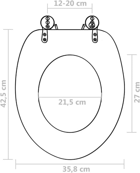 Diagram of Straight Up Comfy Flannel Toilet Seat Covers With Lids Two Pack with dimensions for fitting round bowls.