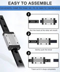 MGN12 450mm Linear Rail Guide with MGN12H Bearing Block installation guide, showing easy assembly steps for DIY 3D printing projects.
