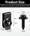 Heavy Duty Fifty Piece Quarter Inch Automotive Body Bolt And U Nut Clip Fastener Kit includes 1/4 inch bolt and nut size details.