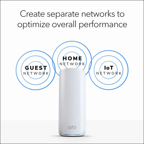 Orbi 770 Series Tri Band WiFi 7 Mesh System with Router, create separate Guest, Home, IoT networks for optimal performance.