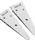 Twin Pack Heavy Duty Galvanized Steel Door Hinges Built Tough As Nails For Sheds Barns And Wood Fences Weather Resistant Outdoor Replacement Hardware Kit No Stress Install, angled view showing hinge design.