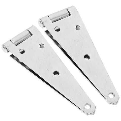 Twin Pack Heavy Duty Galvanized Steel Door Hinges Built Tough As Nails For Sheds Barns And Wood Fences Weather Resistant Outdoor Replacement Hardware Kit No Stress Install, angled view showing hinge design.