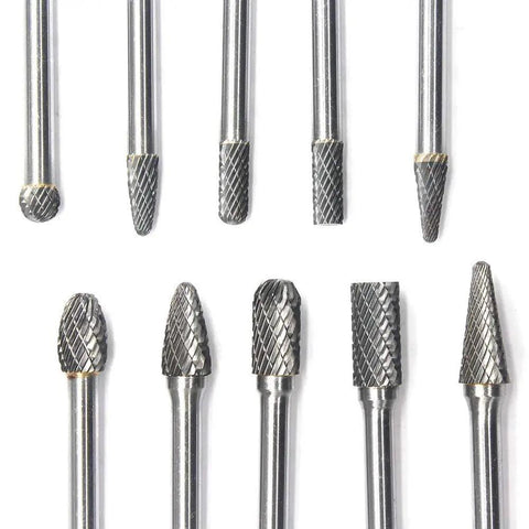 Heavy Duty One Quarter Inch Shank Carbide Burr Set Double Cut Tungsten Rotary Bits for Die Grinder Metal Grinding Woodworking Carving