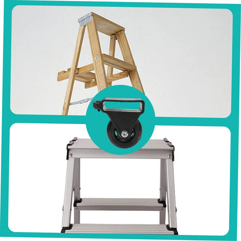 Make Moving Gear A Breeze With These Two Heavy Duty Retractable Ladder Wheels Featuring Swivel Caster Castors For Snappy Easy Roll Smooth Stair Handling Workshop Kit. Heavy-duty ladder wheels and caster on aluminum ladder.