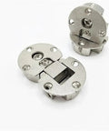 Close-up of Zinc Alloy Double Cup Concealed Folding Hinges, Adjustable Flat Cabinet Hinges for Durable Doors.