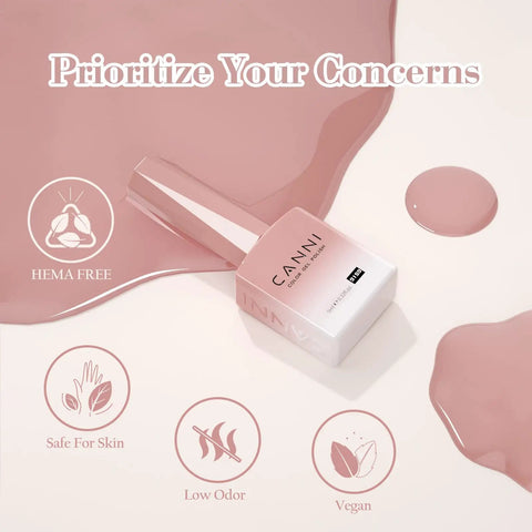 Focus on Six Nude Shades Gel Nail Polish Set In 9ml Bottles, HEMA Free Long Lasting Manicure Kit in white pink beige tones.