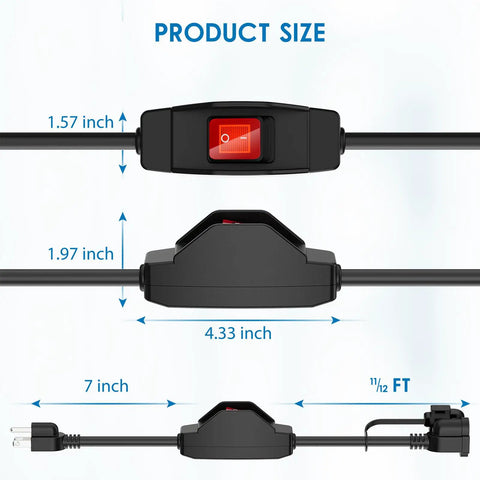 Dimensions of Beefy One And A Half Foot Extension Cord With Switch For Indoor Outdoor Use 14 Gauge Three Conductor Cable 1875 Watt