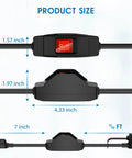 Hella Tough 1.5 Ft Extension Cord With Switch 2 Pack 15 Amp 1875 Watt Grounded Heavy Duty 14 AWG SJTW Cable size and dimensions display