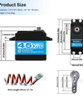 Product dimensions and components for Beefy 45Kg High Torque RC Servo With 8.4V Coreless Motor Stainless Steel Gears Waterproof Low Profile Steering
