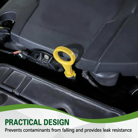 Engine Oil Dipstick Replacement For Audi 2.0T A3 A4 A5 Q3 Q5 Yellow Handle Heat-Resistant Aluminum visible in car engine bay